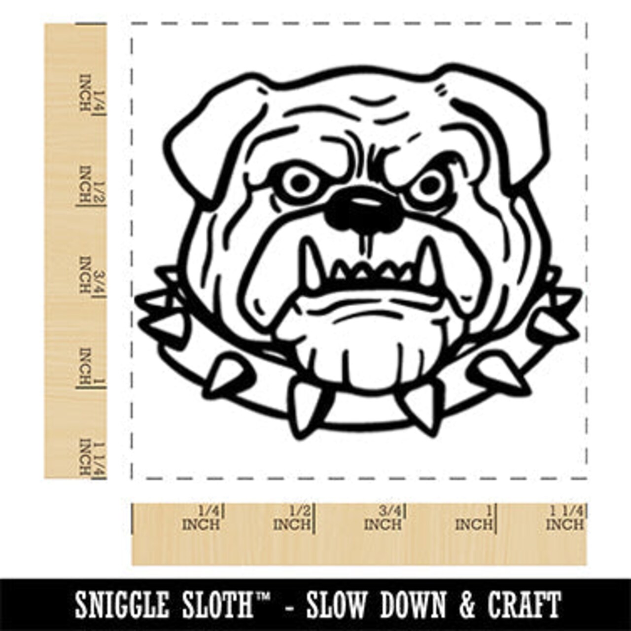 Mad Bulldog Head Spiked Collar Square Rubber Stamp for Stamping Crafting